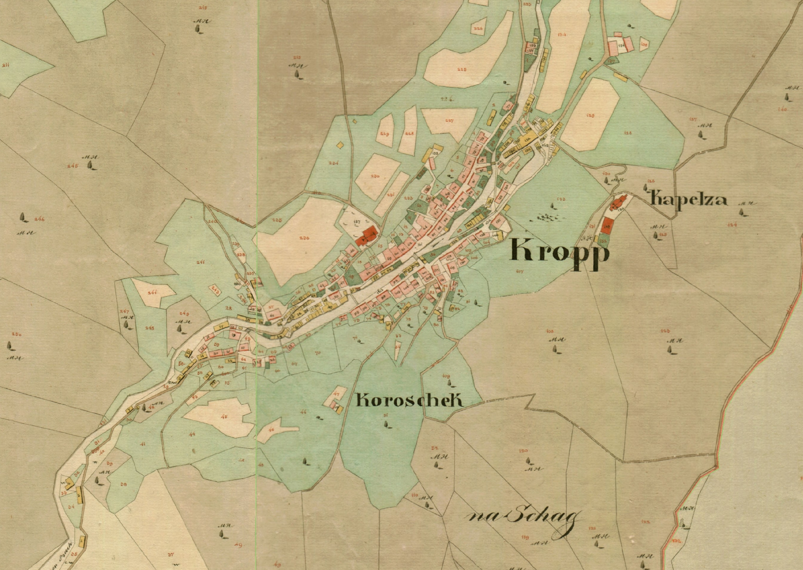 Kropa na karti franc. katastra, 1826